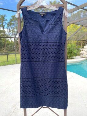 Banana Republic Shift Dress Blue Cotton Sleeveless Eyelet Women's Size 2